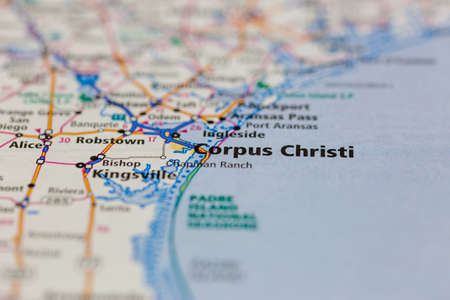 04-26-2021 Portsmouth, Hampshire, UK Corpus Christi Texas USA and surrounding areas Shown on a road...