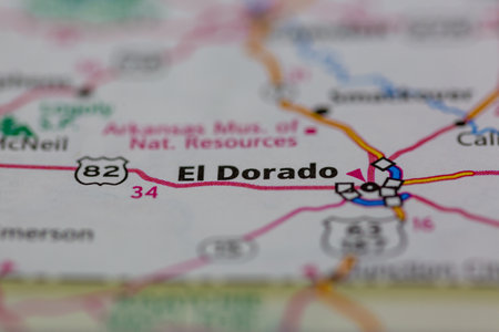04-28-2021 Portsmouth, hampshire, UK El Dorado Arkansas USA shown on a geography map or road mapのeditorial素材
