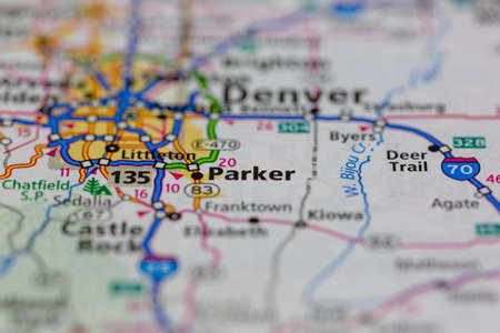04-29-2021 Portsmouth, Hampshire, UK, Parker Colorado USA shown on a Geography map or road mapのeditorial素材