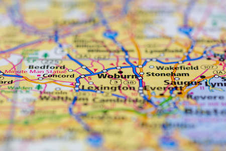 04-30-2021 Portsmouth, Hampshire, UK, Woburn Massachusetts USA Shown on a Geography map or road mapのeditorial素材