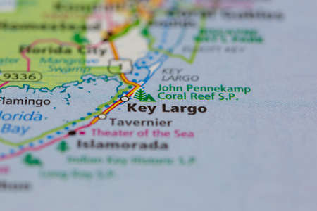 04-30-2021 Portsmouth, Hampshire, UK, Key Largo Florida USA Shown on a geography map or road mapのeditorial素材