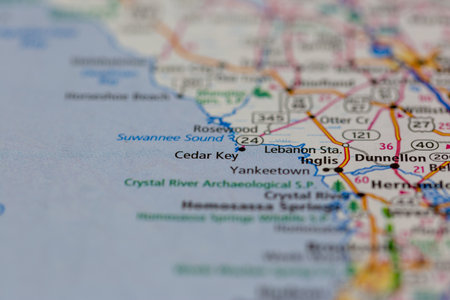 04-30-2021 Portsmouth, Hampshire, UK, Cedar Key Florida USA Shown on a geography map or road mapのeditorial素材