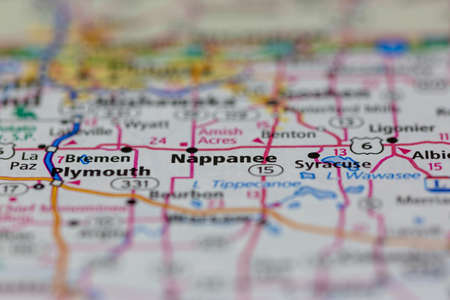 05-04-2021 Portsmouth, Hampshire, UK, Nappanee Indiana USA shown on a geography map or road mapのeditorial素材