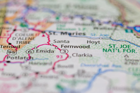 05-04-2021 Portsmouth, Hampshire, UK, Fernwood Idaho USA shown on a Geography map or road mapのeditorial素材