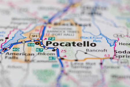 05-04-2021 Portsmouth, Hampshire, UK, Pocatello Idaho USA shown on a Geography map or road mapのeditorial素材