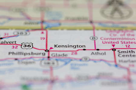 05-12-2021 Portsmouth, Hampshire, UK, Kensington Kansas USA shown on a Geography map or Road Mapのeditorial素材