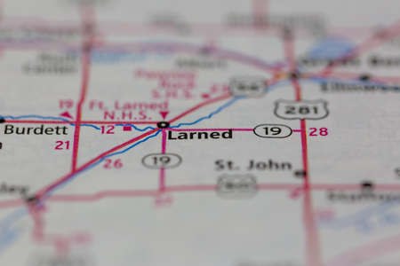 05-12-2021 Portsmouth, Hampshire, UK, Larned Kansas USA shown on a Geography map or Road Mapのeditorial素材
