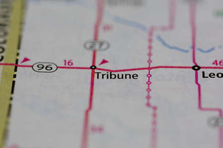 05-12-2021 Portsmouth, Hampshire, UK, Tribune Kansas USA shown on a Geography map or Road Mapのeditorial素材