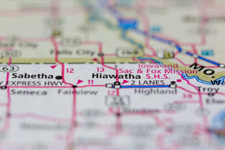 05-12-2021 Portsmouth, Hampshire, UK, Hiawatha Kansas USA shown on a Geography map or Road Mapのeditorial素材