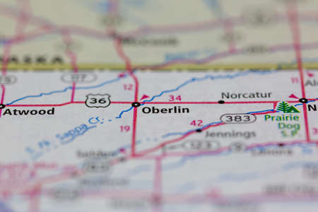 05-12-2021 Portsmouth, Hampshire, UK, Oberlin Kansas USA shown on a Geography map or Road Mapのeditorial素材