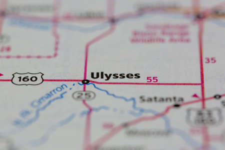 05-12-2021 Portsmouth, Hampshire, UK, Ulysses Kansas USA shown on a Geography map or Road Mapのeditorial素材