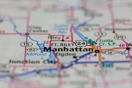 05-12-2021 Portsmouth, Hampshire, UK, Fort Riley Kansas USA shown on a Geography map or Road Mapのeditorial素材