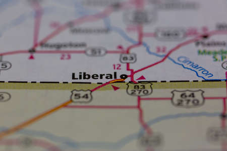 05-12-2021 Portsmouth, Hampshire, UK, Liberal Kansas USA shown on a Geography map or Road Mapのeditorial素材
