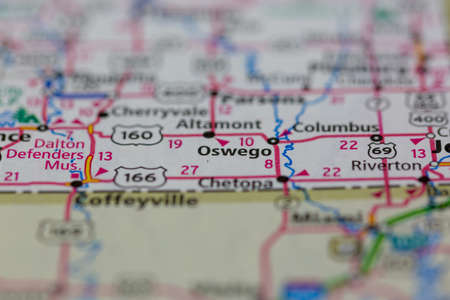 05-12-2021 Portsmouth, Hampshire, UK, Oswego Kansas USA shown on a Geography map or Road Mapのeditorial素材