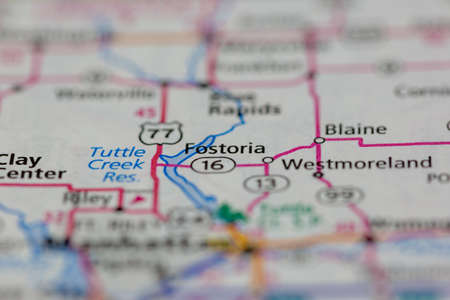 05-12-2021 Portsmouth, Hampshire, UK, Fostoria Kansas USA shown on a Geography map or Road Mapのeditorial素材