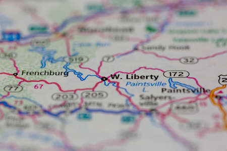 05-13-2021 Portsmouth, Hampshire, UK. West liberty Kentucky USA shown on a Geography map or road mapのeditorial素材