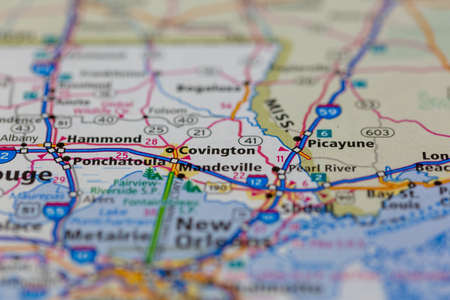 05-13-2021 Portsmouth, Hampshire, UK, Covington Louisiana USA Shown on a Geography map or road mapのeditorial素材