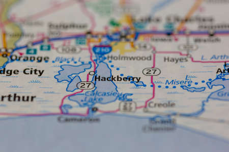 05-13-2021 Portsmouth, Hampshire, UK, Hackberry Louisiana USA Shown on a Geography map or road mapのeditorial素材