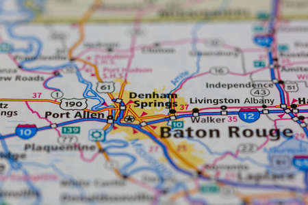 05-13-2021 Portsmouth, Hampshire, UK, Denham Springs Louisiana USA Shown on a Geography map or road mapのeditorial素材