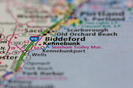 05-14-2021 Portsmouth, Hampshire, UK, Kennebunk Maine USA shown on a Geography map or road mapのeditorial素材