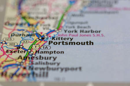 05-14-2021 Portsmouth, Hampshire, UK, Portsmouth Maine USA shown on a Geography map or road mapのeditorial素材