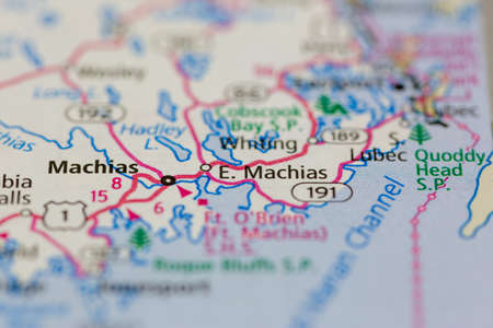 05-14-2021 Portsmouth, Hampshire, UK, East Machias Maine USA shown on a Geography map or road mapのeditorial素材
