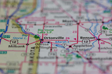 05-17-2021 Portsmouth, Hampshire, UK, Ortonville Minnesota USA shown on a Geography map or road mapのeditorial素材