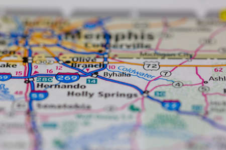 17-05-2021 Portsmouth, Hampshire, UK, Byhalia Mississippi USA shown on a Geography map or road mapのeditorial素材
