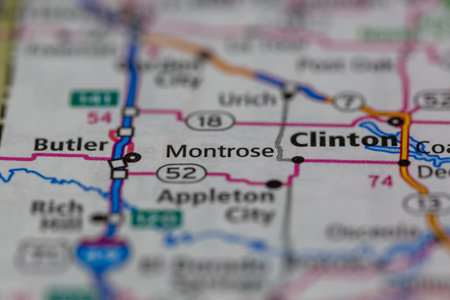 05-18-2021 Portsmouth, Hampshire, UK, Montrose Missouri USA shown on a Geography map or road mapのeditorial素材
