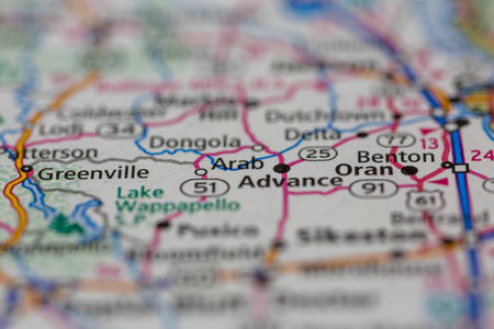 05-18-2021 Portsmouth, Hampshire, UK, Arab Missouri USA shown on a Geography map or road mapのeditorial素材