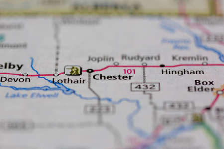 05-19-2021 Portsmouth, Hampshire, UK, Chester Montana USA shown on a Geography map or road mapのeditorial素材