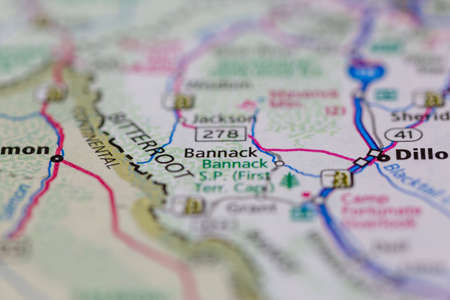 05-19-2021 Portsmouth, Hampshire, UK, Bannack Montana USA shown on a Geography map or road mapのeditorial素材