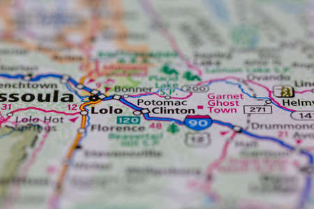 05-19-2021 Portsmouth, Hampshire, UK, Potomac Montana USA shown on a Geography map or road mapのeditorial素材