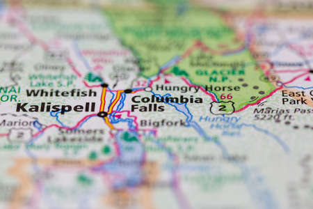 05-19-2021 Portsmouth, Hampshire, UK, Columbia Falls Montana USA shown on a Geography map or road mapのeditorial素材