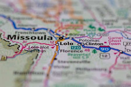 05-19-2021 Portsmouth, Hampshire, UK, Lolo Montana USA shown on a Geography map or road mapのeditorial素材