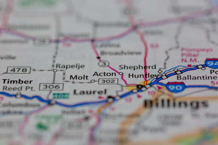 05-19-2021 Portsmouth, Hampshire, UK, Acton Montana USA shown on a Geography map or road mapのeditorial素材