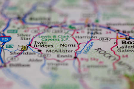 05-19-2021 Portsmouth, Hampshire, UK, Norris Montana USA shown on a Geography map or road mapのeditorial素材