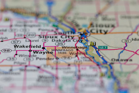 05-19-2021 Portsmouth, Hampshire, UK, Winnebago Nebraska USA Shown on a Geography map or Road mapのeditorial素材