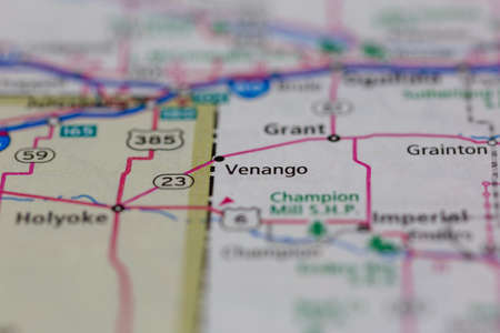 05-19-2021 Portsmouth, Hampshire, UK, Venango Nebraska USA Shown on a Geography map or Road mapのeditorial素材