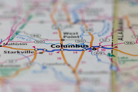 17-05-2021 Portsmouth, Hampshire, UK, Columbus Mississippi USA shown on a Geography map or road mapのeditorial素材