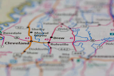 17-05-2021 Portsmouth, Hampshire, UK, Drew Mississippi USA shown on a Geography map or road mapのeditorial素材