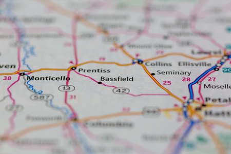 17-05-2021 Portsmouth, Hampshire, UK, Bassfield Mississippi USA shown on a Geography map or road mapのeditorial素材