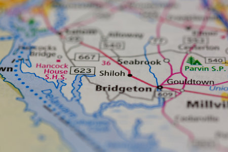 05-24-2021 Portsmouth, Hampshire, UK, Shiloh New Jersey USA shown on a Geography map or road mapのeditorial素材