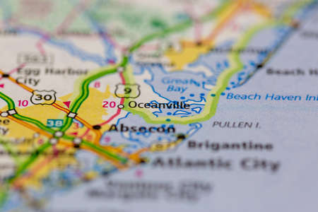 05-24-2021 Portsmouth, Hampshire, UK, Oceanville New Jersey USA shown on a Geography map or road mapのeditorial素材
