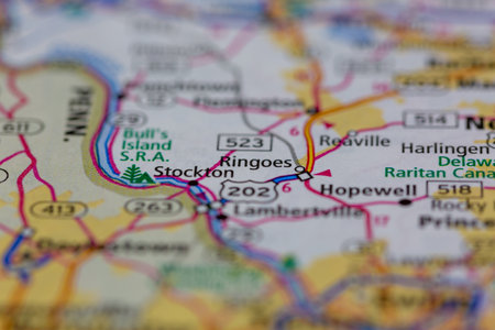 05-24-2021 Portsmouth, Hampshire, UK, Ringoes New Jersey USA shown on a Geography map or road mapのeditorial素材