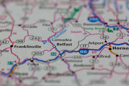 05-24-2021 Portsmouth, Hampshire, UK, Belfast New York USA Shown on a Geography map or road mapのeditorial素材