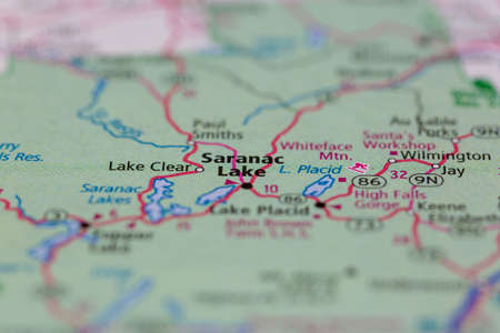05-24-2021 Portsmouth, Hampshire, UK, Saranac Lake New York USA Shown on a Geography map or road mapのeditorial素材