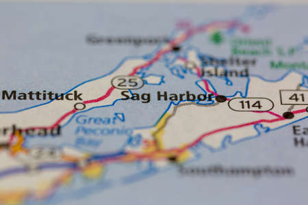 05-24-2021 Portsmouth, Hampshire, UK, Sag Harbor New York USA Shown on a Geography map or road mapのeditorial素材