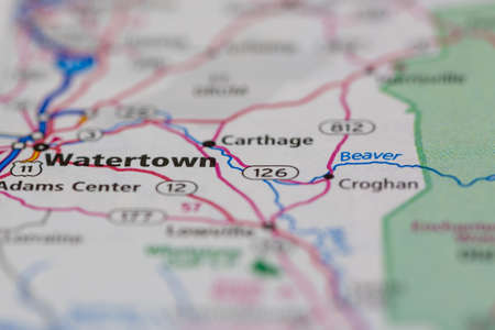 05-24-2021 Portsmouth, Hampshire, UK, Watertown New York USA Shown on a Geography map or road mapのeditorial素材