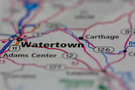 05-24-2021 Portsmouth, Hampshire, UK, Watertown New York USA Shown on a Geography map or road mapのeditorial素材